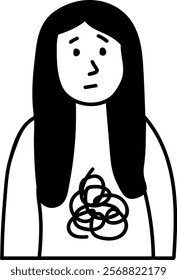 Minimalist Flat Vector Art of a Worried Woman with Scribble
