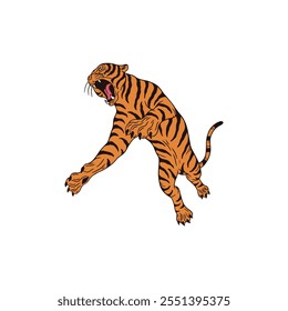 Minimalist Flat Vector Artwork of a Tiger with Clean Lines and a White Background, Ideal for Wildlife-Themed Projects