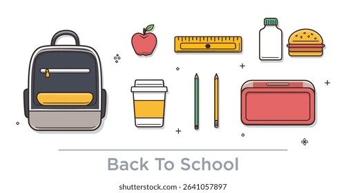 Minimalist Flat Vector Back to School Items on White Background for Education and Learning