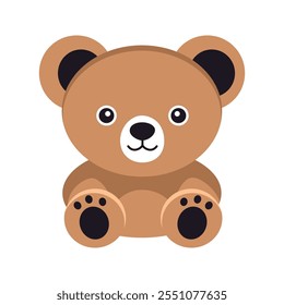 Ilustración minimalista del oso de Vector plano sobre fondo blanco, diseño estilizado simple, caricaturesco, Colores audaces, estética limpia