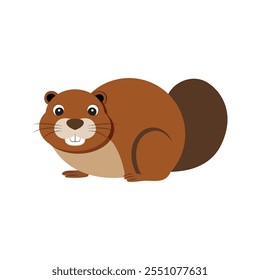 Minimalist Flat Vector Beaver Illustration on White Background, Simple Stylized Design, Bold Colors, Clean Aesthetic