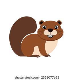 Minimalist Flat Vector Beaver Illustration on White Background, Simple Stylized Design, Bold Colors, Clean Aesthetic