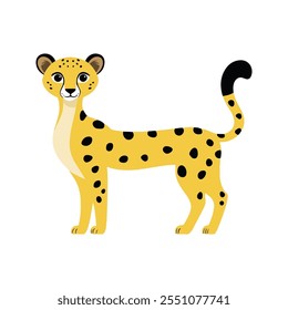 Minimalist Flat Vector Cheetah Illustration on White Background, Simple Stylized Design, Bold Colors, Clean Aesthetic