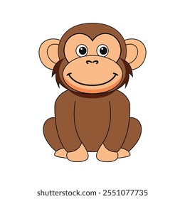 Minimalist Flat Vector Chimpanzee Illustration on White Background, Simple Stylized Design, Bold Colors, Clean Aesthetic
