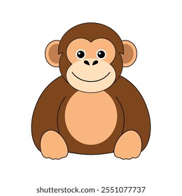 Minimalist Flat Vector Chimpanzee Illustration on White Background, Simple Stylized Design, Bold Colors, Clean Aesthetic