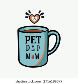 Vector plano minimalista de taza de café con texto de Pet Dad e ícono de corazón