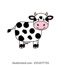 Ilustración minimalista de la vaca plana del Vector en el fondo blanco, diseño estilizado simple, Colores negros y blancos audaces, estética limpia