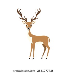 Minimalist Flat Vector Deer Illustration on White Background, Simple Stylized Design, Bold Colors, Clean Aesthetic