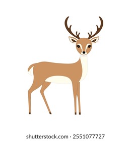 Minimalist Flat Vector Deer Illustration on White Background, Simple Stylized Design, Bold Colors, Clean Aesthetic