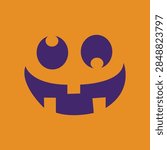 A minimalist flat vector design of a goofy purple jack-o