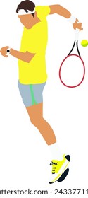 Minimalist Flat Vector Design Illustration of Tennis Player in Yellow Shirt