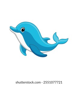 Minimalist Flat Vector Dolphin Illustration on White Background, Simple Stylized Design, Bold Blue Color, Clean Aesthetic