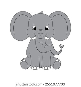 Minimalist Flat Vector Elephant Illustration on White Background, Simple Stylized Design, Bold Gray Color, Clean Aesthetic