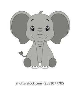 Minimalist Flat Vector Elephant Illustration on White Background, Simple Stylized Design, Bold Gray Color, Clean Aesthetic