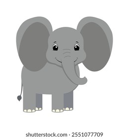 Minimalist Flat Vector Elephant Illustration on White Background, Simple Stylized Design, Bold Gray Color, Clean Aesthetic