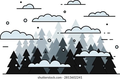 Minimalist Flat Vector Forest with Geometric Trees and Clouds