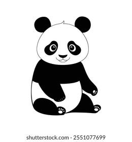 Minimalistische flache Vektor-Riesen-Panda-Illustration auf weißem Hintergrund, einfaches stilisiertes Design, fette schwarze und weiße Farben, saubere Ästhetik