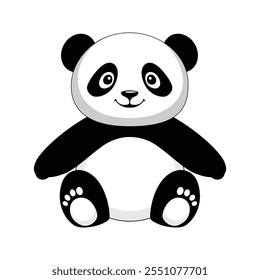 Minimalistische flache Vektor-Riesen-Panda-Illustration auf weißem Hintergrund, einfaches stilisiertes Design, fette schwarze und weiße Farben, saubere Ästhetik