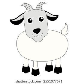 Minimalist Flat Vector Goat Illustration on White Background, Simple Stylized Design, Friendly, Bold Colors, Clean Aesthetic