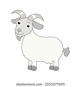 Minimalist Flat Vector Goat Illustration on White Background, Simple Stylized Design, Friendly, Bold Colors, Clean Aesthetic