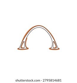 Minimalist flat vector graphic of an isolated classical Palladian window arch with continuous line and terracotta color blocks.