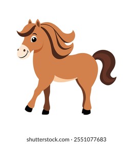 Minimalist Flat Vector Horse Illustration on White Background, Simple Stylized Design, Soft Brown Color, Clean Aesthetic