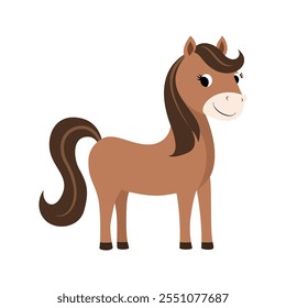 Minimalist Flat Vector Horse Illustration on White Background, Simple Stylized Design, Soft Brown Color, Clean Aesthetic