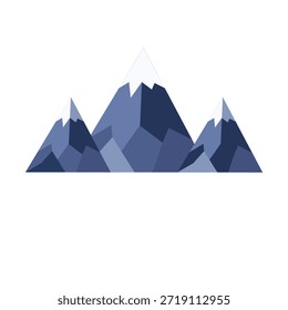 Icono de Vector plano minimalista de montañas nevadas azules aisladas sobre fondo blanco. Diseño geométrico simple de la cordillera