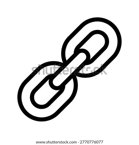 Minimalist flat vector icon of a chain link, representing connection, hyperlink, URL, and linking concept in digital communication. Black silhouette isolated on white background.