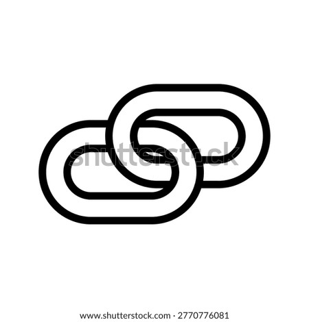 Minimalist flat vector icon of a chain link, representing connection, hyperlink, URL, and linking concept in digital communication. Black silhouette isolated on white background.