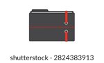 A minimalist flat vector icon of a dark gray file folder with red elastic bands, isolated on a white background.