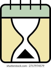 Icono de Vector plano minimalista de un temporizador de reloj de arena. Perfecto para representar la gestión del tiempo, los plazos del proyecto, el Estado de espera, los indicadores de carga, las cuentas regresivas y los conceptos de cronometraje históricos o clásicos.
