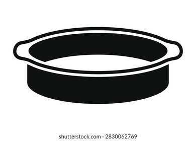 A minimalist flat vector icon illustration of a round baking pan with side handles isolated on white background