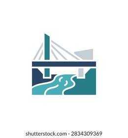 A minimalist flat vector icon of a modern cable stayed bridge