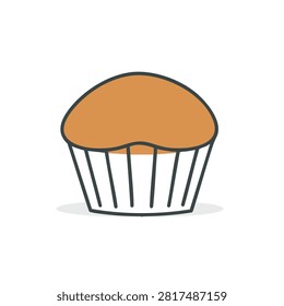 A minimalist flat vector icon of a single muffin in a paper liner isolated on a white background