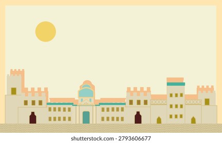 Minimalist flat vector illustration of an ancient Arabic palace city skyline