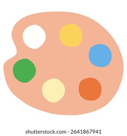 Minimalist flat vector illustration of an art palette with colorful paint spots. Perfect for education, art tools, creative design, posters, and school-related graphic resources.