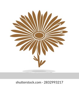A minimalist flat vector illustration of a brown daisy flower with detailed petals and a small stem, isolated on a plain background.