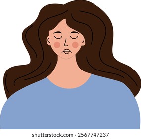 Minimalist Flat Vector Illustration of a Calm Woman with Long Hair and Closed Eyes