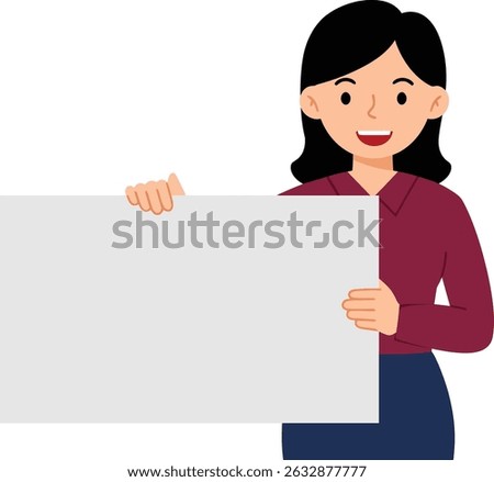 Minimalist flat vector illustration of a character holding a blank white placard, perfect for adding your own text or message. Ideal for infographics, awareness campaigns, protests, social media posts