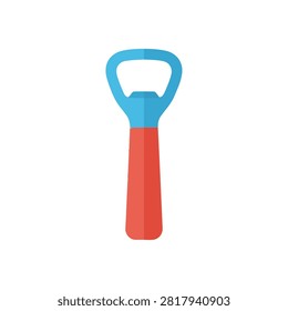 Minimalist Flat Vector Illustration of a Classic Bottle Opener with Red Handle and Blue Head Icon