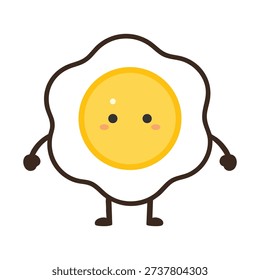 A minimalist flat vector illustration of a cute anthropomorphic fried egg character with a yellow yolk face and blushing cheeks, designed for Easter themes