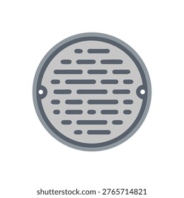 A minimalist flat vector illustration depicting a gray manhole cover on black background with clean lines.
