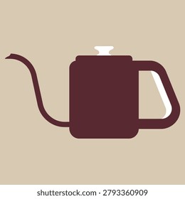 A minimalist flat vector illustration featuring a single gooseneck kettle, designed for precision pour over coffee brewing in a modern kitchen setting.