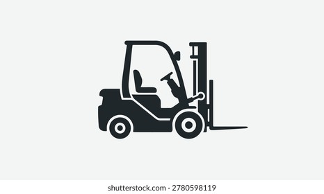 A minimalist flat vector illustration of a forklift machinery silhouette isolated on a plain background for industrial and logistics design usage