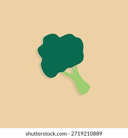 Minimalist flat vector illustration of a fresh green broccoli floret isolated on a tan background