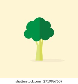 Ilustração de vetor plano minimalista de um floret de brócolis verde fresco, com um design de sombra de tom duplo limpo para conceitos de saúde modernos