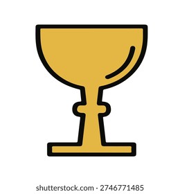 Minimalist flat vector illustration of a golden holy chalice or communion cup with a bold black outline, isolated on a white background. Concept for Good Friday, Last Supper, or Christian religious ceremonies.