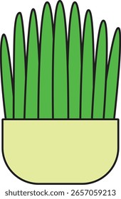 Minimalist Flat Vector Illustration of Green Grass Plant in Pot – Simple Indoor Decorative Houseplant Icon for Nature and Garden Design Themes