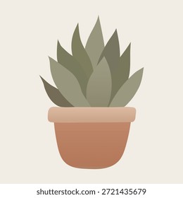 Ilustración vectorial plana minimalista de una planta suculenta verde en una maceta de barro cocido. Diseño botánico limpio con Formas orgánicas suaves en un fondo neutro perfecto para la decoración moderna del hogar